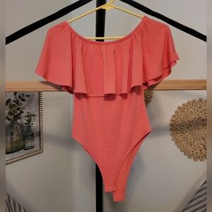 Zenana Coral Off-the-Shoulder Ruffle Bodysuit
